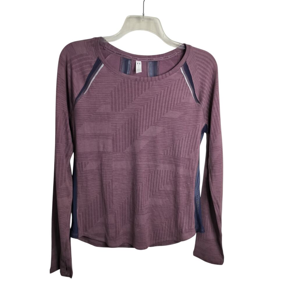 5386( Under Armour Woman Heat Gear Fitted Purple Mesh Base Runner Long Sleeve L
